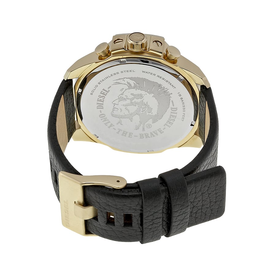 Diesel DZ4344 Mega Chief Chronograph Men's Watch – Black Dial & Black Leather Strap