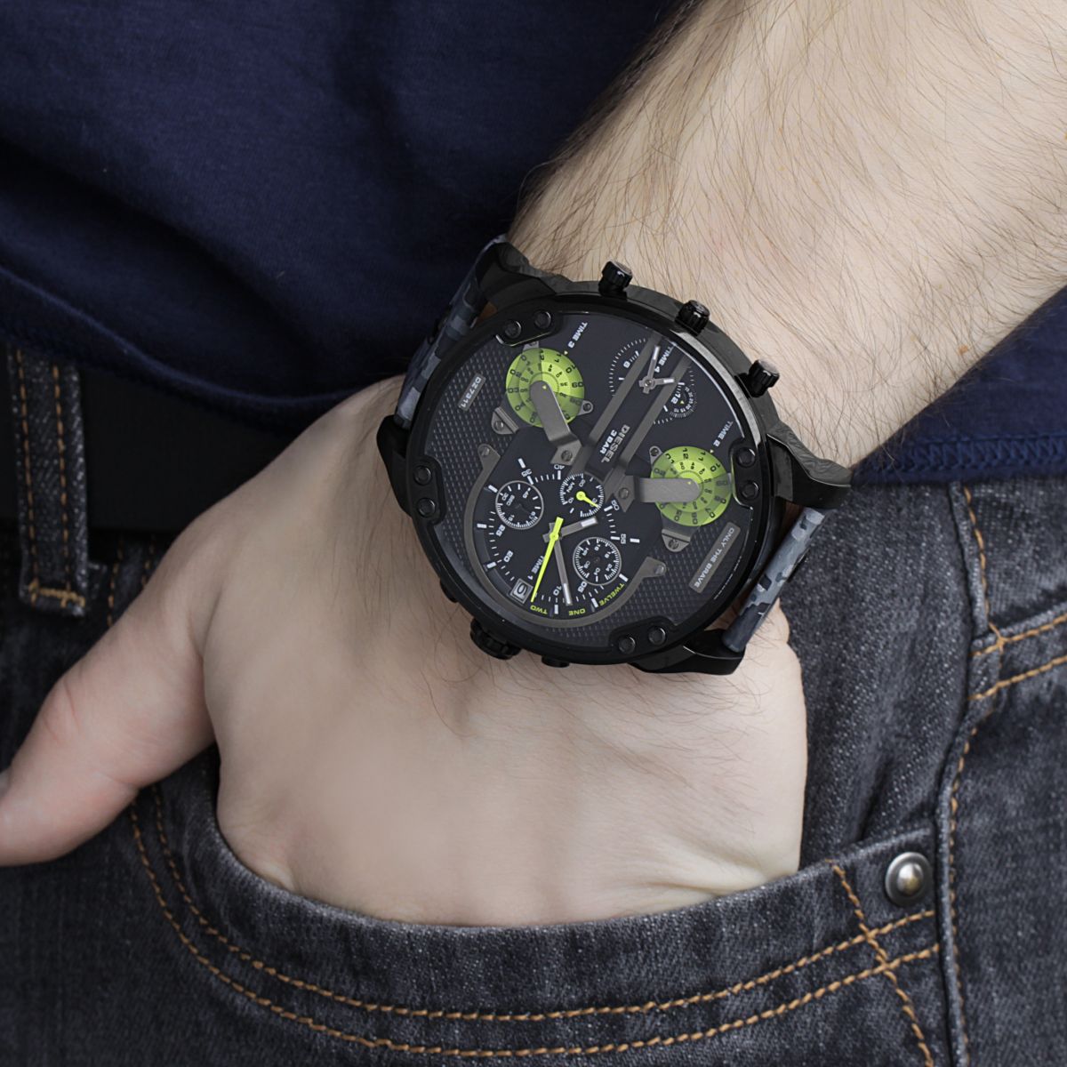 Diesel DZ7311 Big Daddy Chronograph Men's Watch – Black Dial & Black Leather Strap