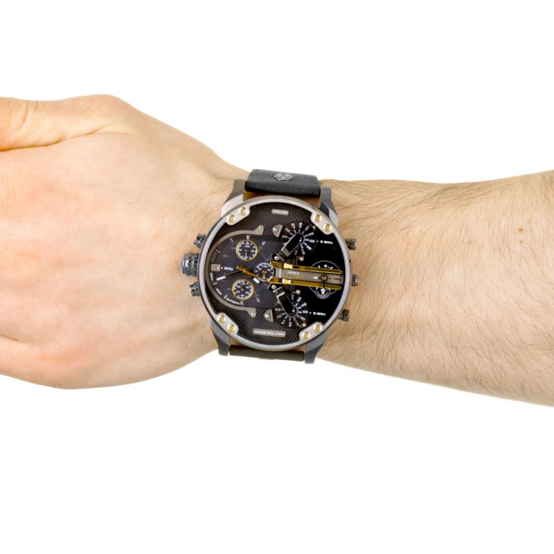 Diesel DZ7348 Mr. Daddy 2.0 Chronograph Men's Watch – Black Dial & Black Leather Strap