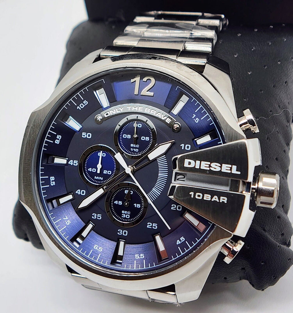 Diesel DZ4417 Mega Chief Chronograph Men's Watch – Blue Dial & Silver Stainless Steel Strap